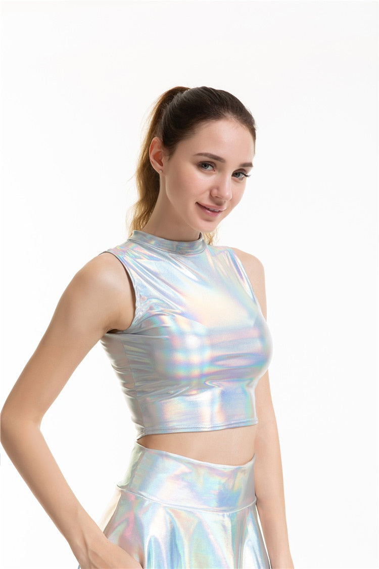Women Gold Fashion Sleeveless Slim Crop Tank Top