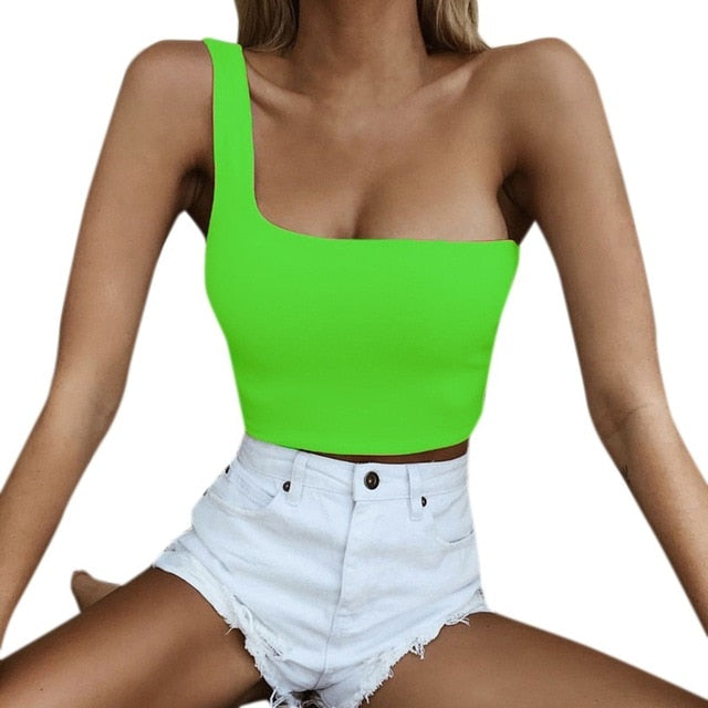 Women Sexy Single Shoulder Crop Tops