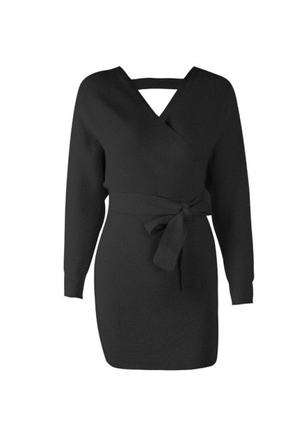 Women Knitted Mini Autumn Winter Long Sleeve Dress
