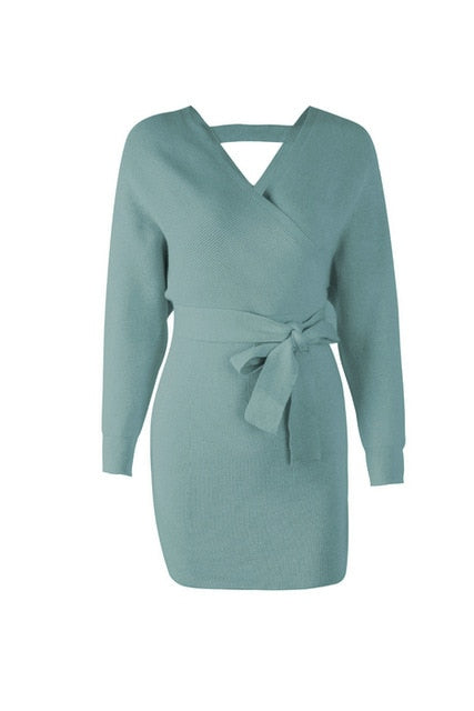 Women Knitted Mini Autumn Winter Long Sleeve Dress