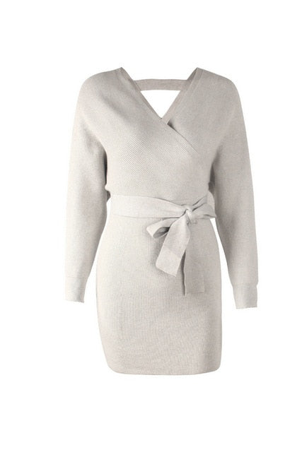 Women Knitted Mini Autumn Winter Long Sleeve Dress