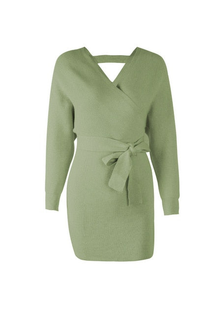 Women Knitted Mini Autumn Winter Long Sleeve Dress