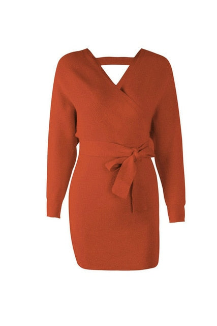 Women Knitted Mini Autumn Winter Long Sleeve Dress