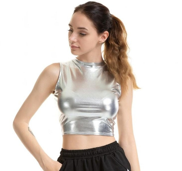 Women Gold Fashion Sleeveless Slim Crop Tank Top